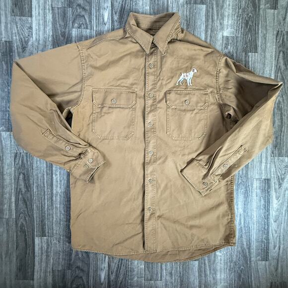Cabela’s M Tall Canvas Shirt Pointer Dog Embroidery Brown Long Sleeve Cotton - Picture 1 of 7